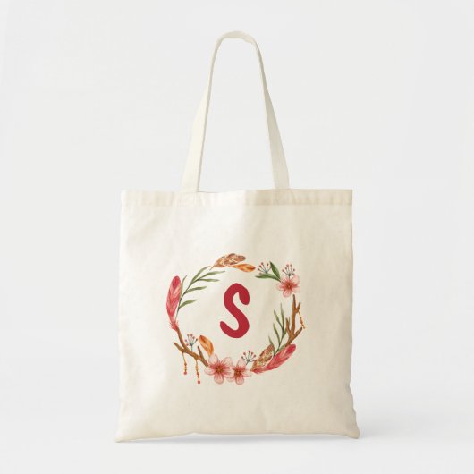Tote Bag Fleurs et plumes de saumons (Devant)