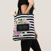 Tote Bag Fleurs et rayures d'aquarelle (De près)