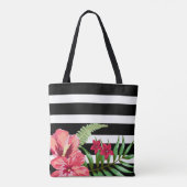 Tote Bag Fleurs Exotiques Et Blancs Noirs (Dos)