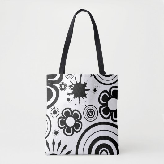 Tote Bag Fleurs fantaisistes noir et blanc, Cercles, Éclabo (Devant)