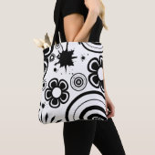 Tote Bag Fleurs fantaisistes noir et blanc, Cercles, Éclabo (De près)