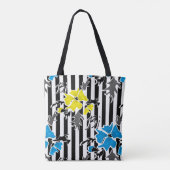 Tote Bag Fleurs florales bleues jaunes gris feuille st (Dos)