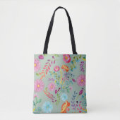 Tote Bag Fleurs folkloriques aquarelles - personnalisables (Devant)
