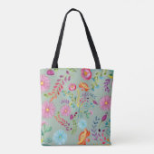 Tote Bag Fleurs folkloriques aquarelles - personnalisables (Dos)