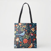 Tote Bag Fleurs folkloriques et oiseaux (Devant)
