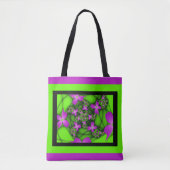 Tote Bag Fleurs fractales Abstraites de néon rose vert (Devant)