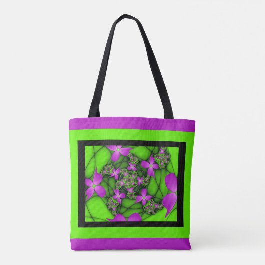 Tote Bag Fleurs fractales Abstraites de néon rose vert (Dos)
