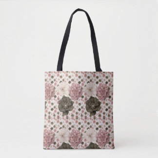 Tote Bag Fleurs géantes dans des tons rose pâle, crème et o