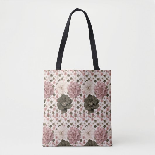 Tote Bag Fleurs géantes dans des tons rose pâle, crème et o (Devant)