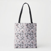 Tote Bag Fleurs Gris Rose Élégantes (Devant)
