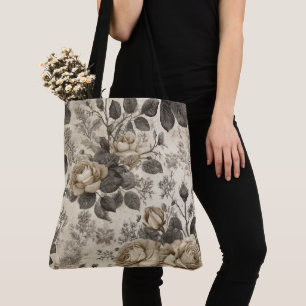 Tote Bag Fleurs grises vintage