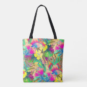 Tote Bag Fleurs hawaïennes tropicales feuilles fleuries col (Dos)