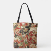 Tote Bag FLEURS JAPONAISES ANCIENNES Rouge Vert Noir Floral (Dos)