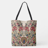 Tote Bag FLEURS JAUNES BLEU ROUGE ET PARACOCK Antique Flora (Dos)