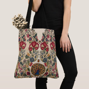 Tote Bag FLEURS JAUNES BLEU ROUGE ET PARACOCK Antique Flora