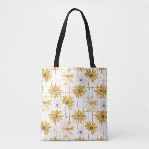 Tote Bag Fleurs jaunes et blanches - Plaid doré déprimé