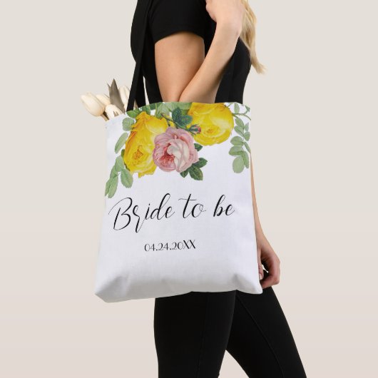 Tote Bag Fleurs Jaunes et Roses Future Mariée  (De près)