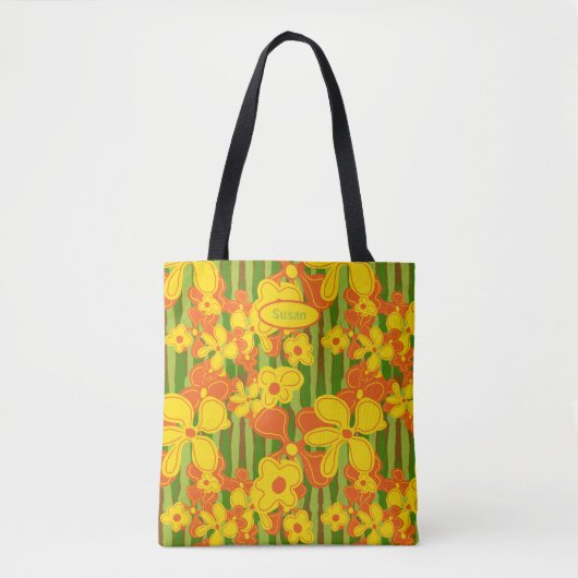 Tote Bag Fleurs jaunes oranges rétro des années 1970 (Devant)