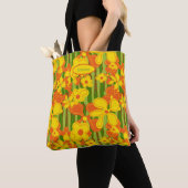 Tote Bag Fleurs jaunes oranges rétro des années 1970 (De près)