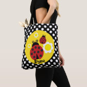 Tote Bag Fleurs Jaunes pois Whimsical Red Ladybug (De près)
