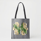 Tote Bag Fleurs jaunes sur rayures noir et blanc (Devant)