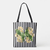 Tote Bag Fleurs jaunes sur rayures noir et blanc (Dos)