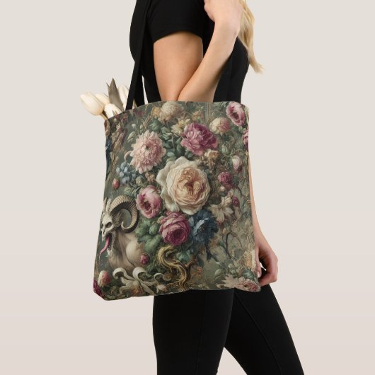 Tote Bag Fleurs 🩸 langue écaillée - gothique victorien (De près)