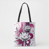 Tote Bag Fleurs Lotus en Magenta noir & blanc (Devant)