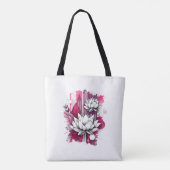 Tote Bag Fleurs Lotus en Magenta noir & blanc (Dos)