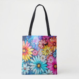 Tote Bag Fleurs marguerites Abstraites colorées