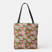 Tote Bag Fleurs marguerites blanches sur un à damiers rouge (Dos)