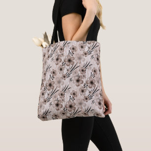 Tote Bag Fleurs marron beige motif sur le tigre arrière - p