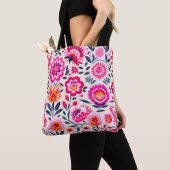 Tote Bag Fleurs Mexicaines Rose Chaud Motif Floral Chic (De près)