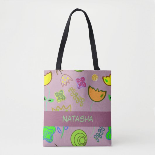 Tote Bag Fleurs mignonnes sur violet (Devant)