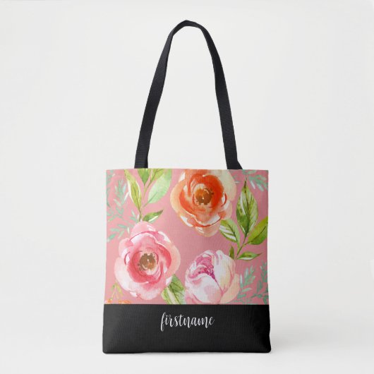 Tote Bag Fleurs modernes avec Monogramme Feminine Script (Devant)