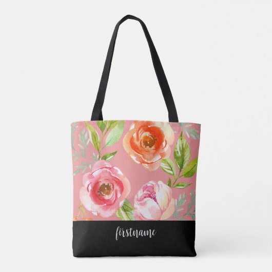 Tote Bag Fleurs modernes avec Monogramme Feminine Script (Dos)