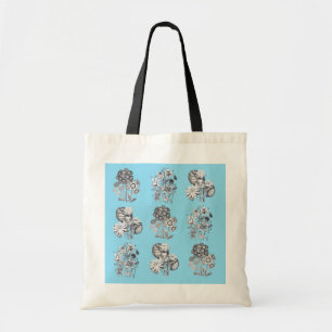 Tote Bag Fleurs monochromes sur arrière - plan bleu bébé