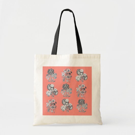 Tote Bag Fleurs monochromes sur arrière - plan corallien (Devant)