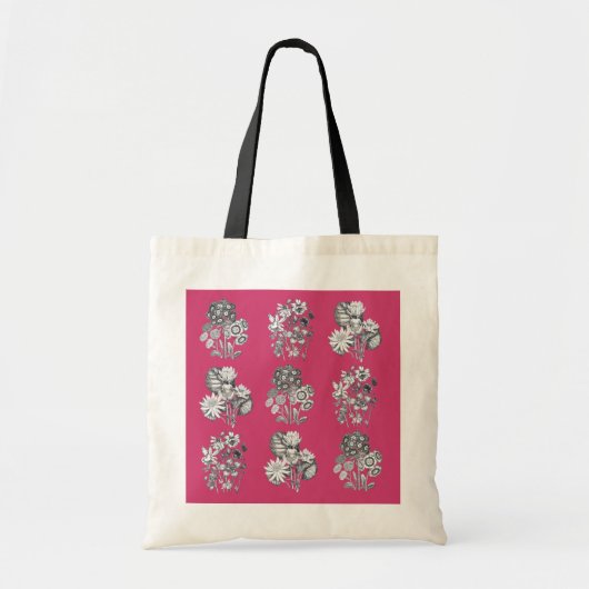 Tote Bag Fleurs monochromes sur cerise arrière - plan (Devant)