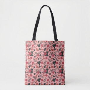 Tote Bag Fleurs motifs et feuilles flamands roses