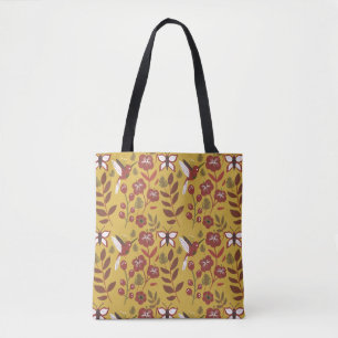 Tote Bag Fleurs motifs florales sans soudure, papillon, rou