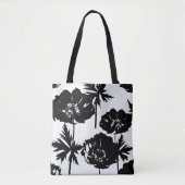 Tote Bag Fleurs noires, blanc, Monochrome (Devant)