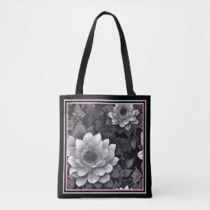 Tote Bag Fleurs noires et blanches