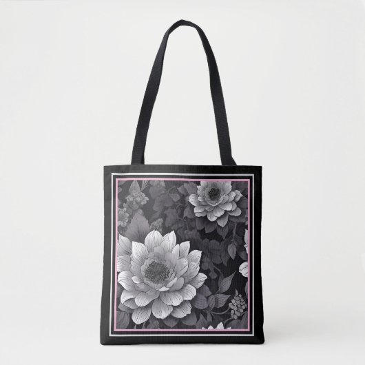 Tote Bag Fleurs noires et blanches (Devant)