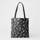 Tote Bag Fleurs Noires et Blanches à Points (Devant)