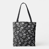 Tote Bag Fleurs Noires et Blanches à Points (Dos)
