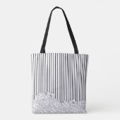Tote Bag Fleurs noires et blanches avec des rayures Demoise (Dos)