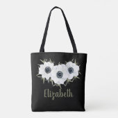 Tote Bag Fleurs noires et blanches avec nom (Dos)