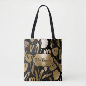 Tote Bag Fleurs noires et dorées (Devant)