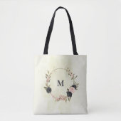 Tote Bag fleurs noires rose (Devant)